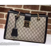 Luxurious Gucci Padlock GG Supreme Canvas Shoulder Medium Bag 479197 Black 2017