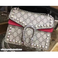 Traditional Specials Gucci Mini Dionysus Crystal GG Supreme Canvas Shoulder Bag 421970 Red 2017