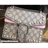 Classic Gucci Mini Dionysus Crystal GG Supreme Canvas Shoulder Bag 421970 Pink 2017