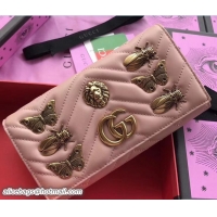 Shop Cheap Gucci GG Marmont Metal Animal Insects Studs Continental Wallet 443436 Nude Pink 2017