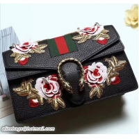 Classic Specials Gucci Web Embroidered Floral Dionysus Leather Shoulder Small Bag 400249 Black 2017