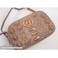 Classic Gucci GG Marmont Metal Animal Insects Studs Shoulder Small Bag 447632 Apricot 2017