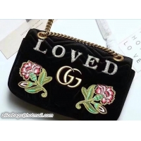 Shop Cheap Gucci GG Marmont Chevron Velvet Small Chain Shoulder Bag 443497 Embroidered Loved And Floral Black 2017