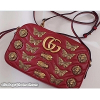 Top Design Gucci GG Marmont Metal Animal Insects Studs Shoulder Small Bag 447632 Red 2017