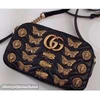 Popular Style Gucci GG Marmont Metal Animal Insects Studs Shoulder Small Bag 447632 Black 2017