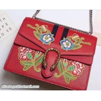 Good Quality Gucci Web Embroidered Floral Dionysus Leather Shoulder Medium Bag 403348/400235 Red 2017