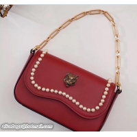 Unique Style Gucci Pearl Embellished Tiger Broadway Chain Shoulder Bag 476804 Red 2017