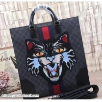 Sophisticated Gucci GG Supreme Tote Bag with Embroidered Angry Cat 478326 2017