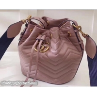 Design Cheap Gucci Sylvie Web Strap GG Marmont Chevron Quilted Leather Bucket Bag 476674 Nude 2017