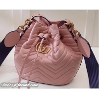 Most Popular Gucci Sylvie Web Strap GG Marmont Chevron Quilted Leather Bucket Bag 476674 Pink 2017