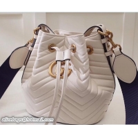 Trendy Design Gucci Sylvie Web Strap GG Marmont Chevron Quilted Leather Bucket Bag 476674 White 2017