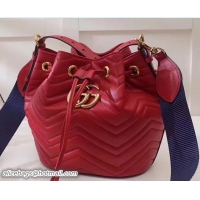 Durable Discount Gucci Sylvie Web Strap GG Marmont Chevron Quilted Leather Bucket Bag 476674 Red 2017