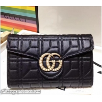 Trendy Design Gucci GG Pearls Marmont Matelassé Chain Mini Bag 443122 Black 2017