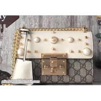 Best Price Gucci Padlock Shoulder Small bag 432182 GG Supreme Pearl Studs White 2017