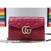 Classic Hot Gucci GG Pearls Marmont Matelassé Chain Mini Bag 443122 Red 2017