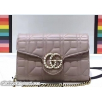 Crafted Gucci GG Pearls Marmont Matelassé Chain Mini Bag 443122 Nude 2017