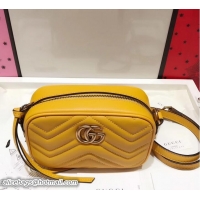 Duplicate Gucci GG Marmont Matelassé Chevron Mini Chain Shoulder Camera Bag 448065 Yellow 2017