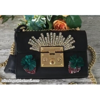 Good Looking Gucci Padlock Shoulder Small bag 432182 Embroidered Crystal Black 2017