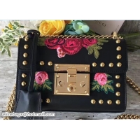 Good Quality Gucci Padlock Shoulder Small bag 432182 Rose Embroidered Black 2017