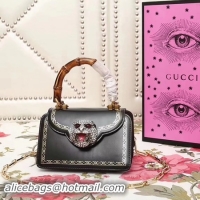 Classic Hot Gucci Frame Print Leather Top Handle Bag 488667 Black