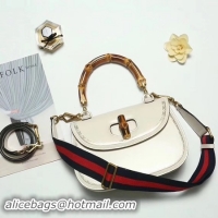 Inexpensive Gucci Bamboo Classic Leather Top Handle Bag 495880 OffWhite