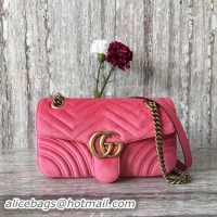 Classic Hot Gucci GG Marmont Chevron Velvet Shoulder Bag 443497 Pink