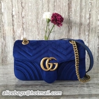 Pretty Style Gucci GG Marmont Chevron Velvet Shoulder Bag 443497 Blue