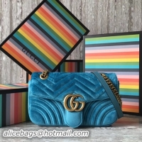 Charming Gucci GG Marmont Chevron Velvet Shoulder Bag 443497 SkyBlue