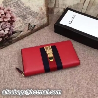 Good Quality Gucci Sylvie Leather Zip Around Wallet 476083 Red