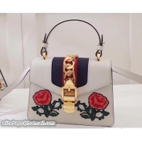 Popular Style Gucci Sylvie Leather Top Handle Shoulder Mini Bag 470270 White/Flower 2018