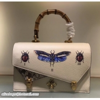 Charming Gucci Metal Bee Insect Print Ottilia Leather Small Top Handle Bag 488715 White 2018