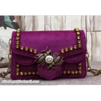 Shop Gucci Broadway Crystals And Metal Bees Velvet Mini Bag 489218 Purple 2018