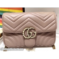 Durable Gucci Pearls GG Marmont Matelassé Chevron Mini Chain Shoulder Belt Bag 446744/476809 Nude 2018