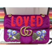 Crafted Gucci GG Marmont Embroidered Loved And Floral Velvet Chevron Medium Shoulder Bag 443496 Bordeaux 2018