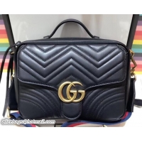 Crafted Gucci GG Marmont Matelassé Chevron Small Shoulder Bag 498100 Black 2018