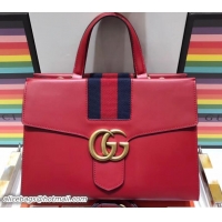 Fashion Luxury Gucci Web GG Marmont Top Handle Bag 476470 Red 2018