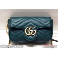 Good Quality Gucci GG Marmont Matelassé Chevron Super Mini Chain Shoulder Bag 476433 Green 2018