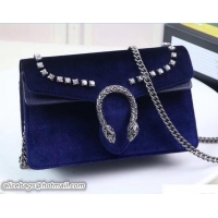 Luxury Discount Gucci Velvet Crystals Dionysus Chain Super Mini Bag 476432 Blue 2018