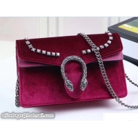 Luxury Gucci Velvet Crystals Dionysus Chain Super Mini Bag 476432 Burgundy 2018