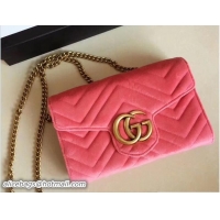 Super Quality Gucci Velvet GG Marmont Matelassé Chevron Mini Bag 474575 Pink 2018