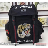 Best Product Gucci Techno Canvas Techpack Backpack Bag 429037 Embroidered Tiger And Flowers Black 2018