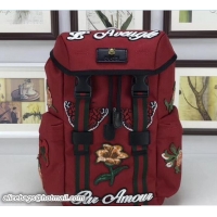 Fashion Gucci Techno Canvas Techpack Backpack Small Bag 478327 Embroidered Butterfly And Flowers Red 2018