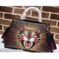 Fashion Gucci Nymphea Leather Top Handle Medium Bag 453764 Tiger 2018