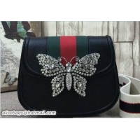 Refined Gucci GucciTotem Web Small Shoulder Bag 505387 Crystals Butterfly Black 2018