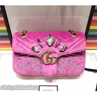 Stylish Gucci Crystals GG Marmont Velvet Small Chain Shoulder Bag 443497 Pink 2018