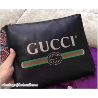 Luxury Gucci Print Leather Vintage Logo Medium Portfolio Pouch Clutch Bag 500981 Black 2018