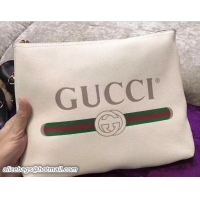 Grade Quality Gucci Print Leather Vintage Logo Medium Portfolio Pouch Clutch Bag 500981 White 2018