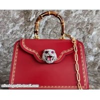 Pretty Style Gucci Frame Print Glossy Leather Top Handle Bag 495881 Red