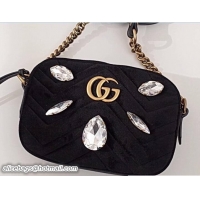 Best Product Gucci Crystals GG Marmont Chevron Velvet Mini Camera Bag 448065 Black 2018