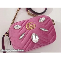 Fashion Gucci Crystals GG Marmont Chevron Velvet Mini Camera Bag 448065 Pink 2018